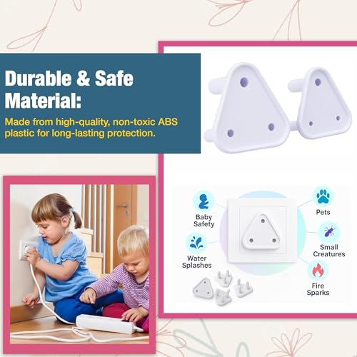 Image of Safe-O-Kid Baby Safety Socket Covers (Set of 5) 4 Standard & 1 Power Plug Covers for Baby Proofing Electrical Outlets | Child Proof Electric Socket Protector & Dummy Plug Guards for Kids - White