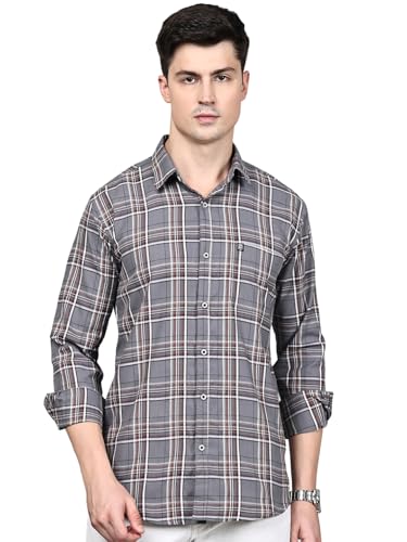 Image of Majestic Man Stylish Slim Fit Cotton Spread Collar Checked Casual Shirt for Men