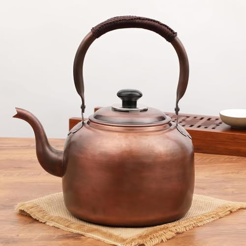 Ręcznie robiony czajniczek z litej miedzi 3 l, gruby, młotkowany czajnik na kuchenkę gazową, elegancki dzbanek do herbaty z czystej miedzi do warzenia i serwowania - idealny dla miłośników herbaty