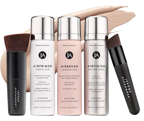 MagicMinerals AirBrush Foundation Set by Jerome Alexander - Complete 5pc Spray Makeup Set with Foundation, Primer, and Setting/Finishing Spray - for Smooth, Radiant Skin (Light)
