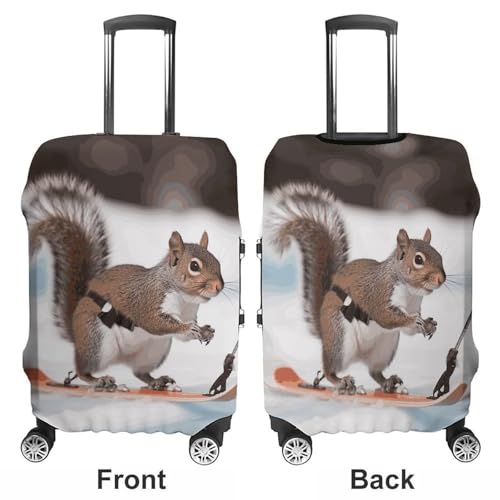 Skiing Squirrel Luggage Cover, Washable Elastic Suitcase Cover Protector Fit 18-32 Inch Luggage3