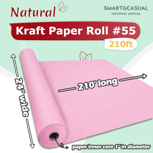 Image of SMART&CASUAL 24 inch x 2,520 inch (210') Light Pink Kraft Craft Paper Roll for Gift Wrapping Bulletin Board Bouquet Flower Art Packing Parcel Table Covering 80GSM 55LB (Light Pink, 24 inch x 210')
