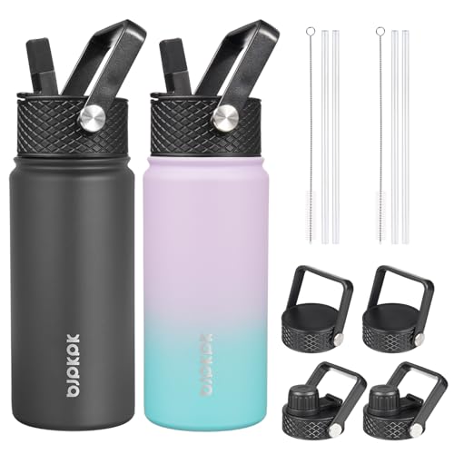Image of BJPKPK 2 Pack 18oz Insulated Water Bottles with Straw Lids, Stainless Steel
