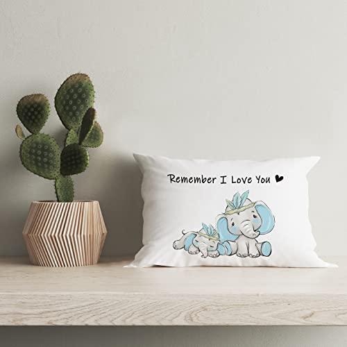 Hiwx Cute Elephant Remember I Love You Decorative Pillowcase Throw Pillow Cover, Sweet Blue Elephant Family Baby Boy For Sofa Bed Room Home Nursery Decor 12 X 20 Inch Pillow Case #TOP1