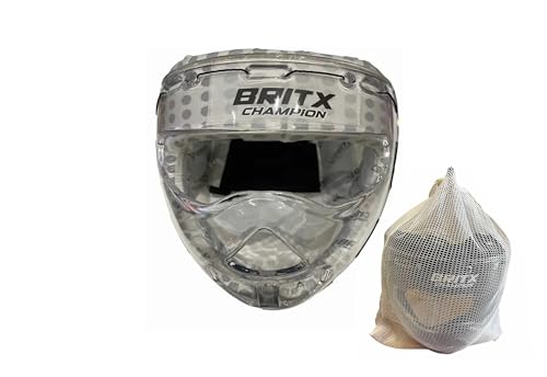 BRITX Creation Field Hockey Corner Face Mask 3 Layers Foam Padded Transparent Shell Elasticated Adjustable Strap Full Face Protection (White)