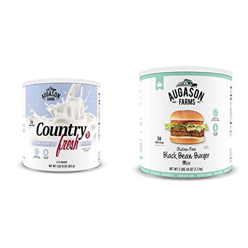 Augason Farms 5-90620 Country Fresh 100% Real Instant Nonfat Dry Milk, 1 Lb, 13 Oz. & Augason Farms Gluten-Free Black Bean Burger 2 Lbs 14 Oz No. 10 Can 1 Pack #TOP27