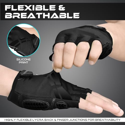 WESTWOOD FOX Fahrradhandschuhe für Herren und Damen Halbfinger-Gel-gepolsterte rutschfeste Mountainbike-Handschuhe atmungsaktive Stoßdämpfung griffige Handfläche (Schwarz, L)