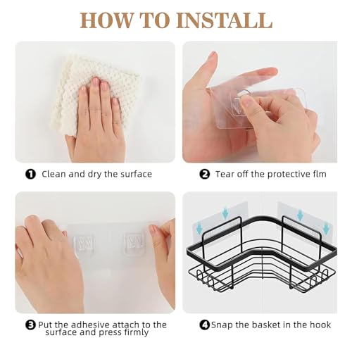 Image of Sulfar Self Adhesive Corner Shelf for Bathroom Adhesive Shelf for Kitchen with Magic Sticker Bathroom Organizer Without Drill (Black) Pack of 2