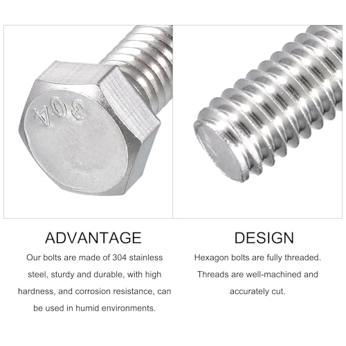 Image of METALLIXITY Hex Head Bolts (5 /16-18 x 1 inch) 10Pcs, 304 Stainless Steel 18-8, Fully Threaded, External Hex Drive, Plain Finish, Hex Head Screw Bolt, Silver