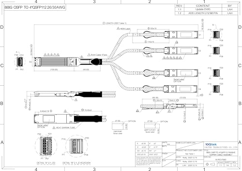 Image of 10Gtek 800G OSFP to 4x200G QSFP112 DAC Cable, 3-Meter, 26AWG, Compatible with NVIDIA MCP7Y40-N003 for NDR InfiniBand and Ethernet Solutions
