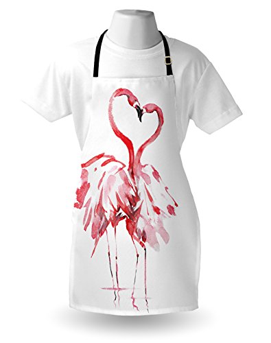 Ambesonne Flamingo Apron, Flamingo Couple Kissing Romance Passion Partners In Love Watercolor Effect, Unisex Kitchen Bib With Adjustable Neck For Cooking Gardening, Adult Size, White Coral #TOP2