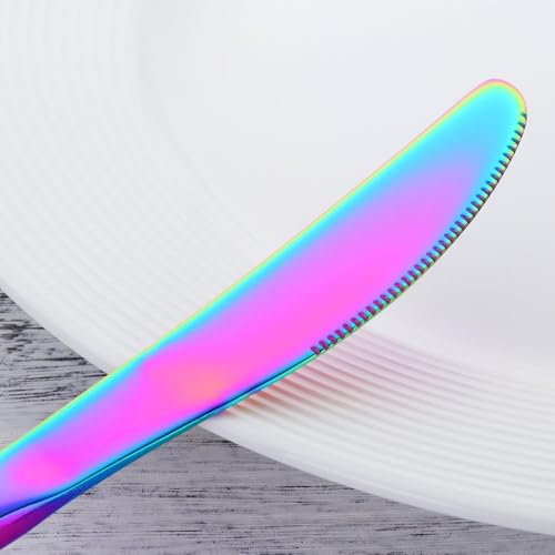 Image of 8.6 inch Rainbow Steak Knives Set of 4 - Food-Grade 18 /8 Stainless Steel Dinner Knives, Durable Mirror Polished Metal Silverware, Perfect for Home, Restaurant, and Gifting