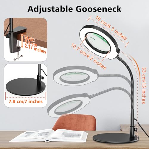 Jubor Gooseneck Magnifying Glass with Light and Stand, 10X 15X LED Magnifying Desk with Clamp and Base, Desk Magnifier Lamp with 5 Color Modes Stepless Dimmable for Hobby Crafting, Reading, Repairing - Cosy Home Interiors Jubor Gooseneck Magnifying Glass with Light and Stand, 10X 15X LED Magnifying Desk with Clamp and Base, Desk Magnifier Lamp with 5 Color Modes Stepless Dimmable for Hobby Crafting, Reading, Repairing - Image 6