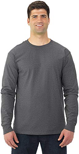 Image of Fruit of the Loom Men's Long Sleeve Cotton T-Shirt (X-Large, Charcoal Heather Grey)