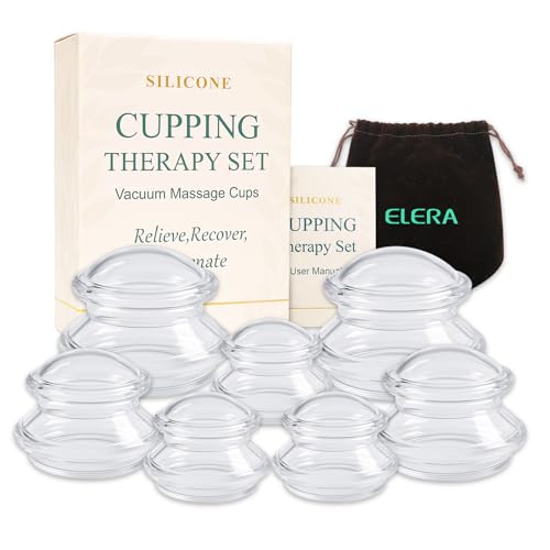 ELERA Silicone Cupping Therapy Set, Professionally Chinese Massage Cups for Cupping Therapy and Cellulite Reduction (7 Cups)