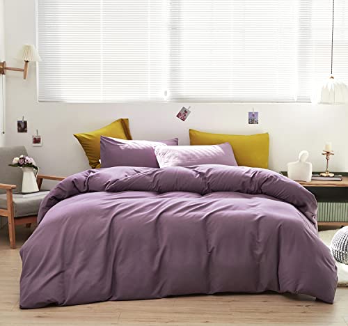 Image of KAREVER Purple Comforter Set King Grape Color Bedding Set 3 Pieces Lightweight Blanket Set Hotel Quality Women Breathable Comforter Set King