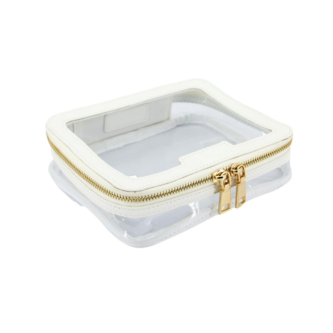 Toiletry Bag Waterproof Clear PVC Zippered Cosmetic Bag Makeup Bag Clear Wash Bag Toiletry Organizer Makeup Bag for Travel Bathroom Men & Women. Vegan Leather White