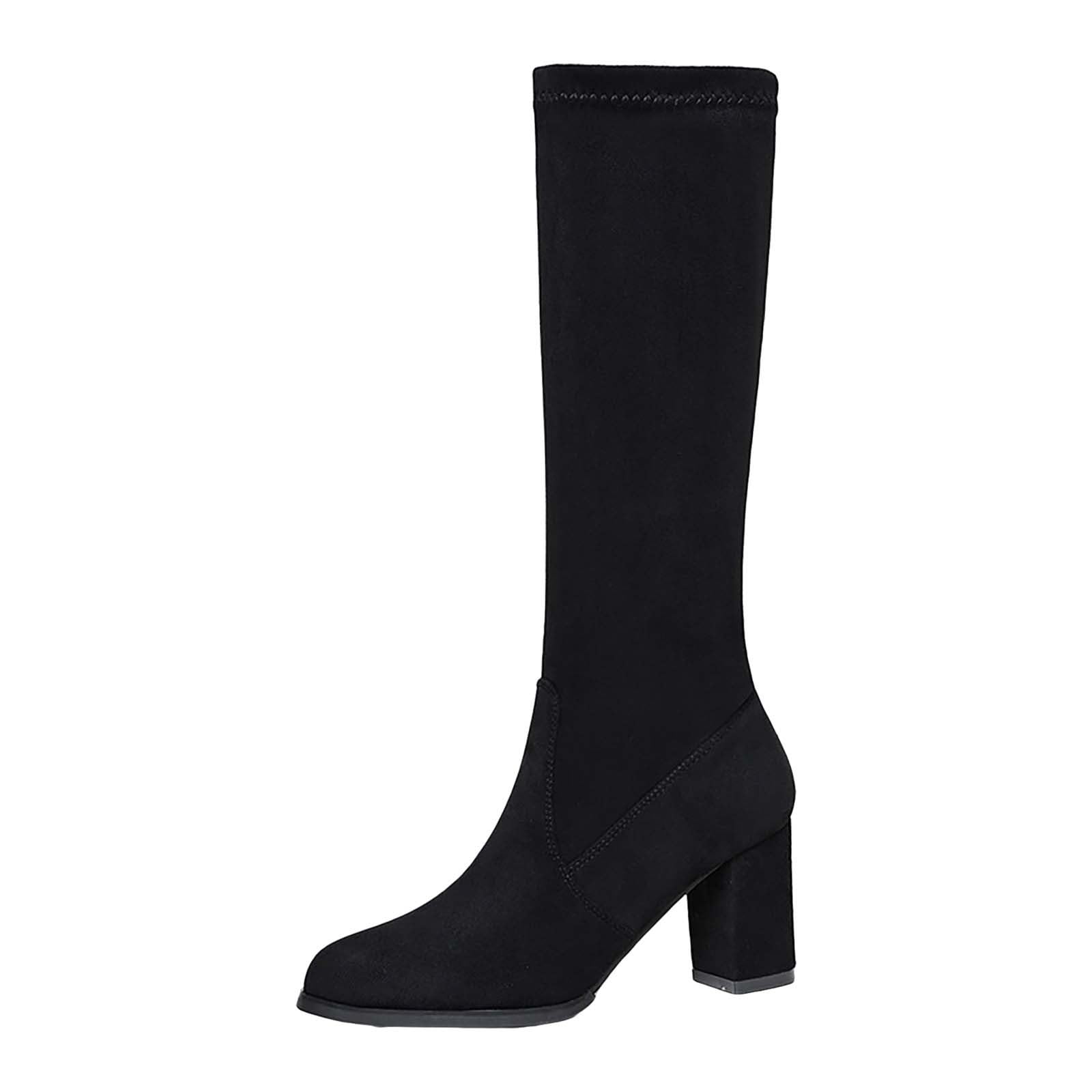 Botas altas con tacón para mujer, botas altas hasta la rodilla para mujer, parte superior impermeable Oferta Botas altas con tacón elegante botas de montar suela interior primavera invierno
