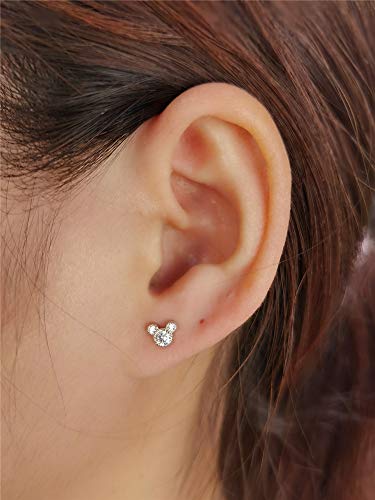Tiny Cute Mouse Stud Sterling Silver Earrings for Women Girls Cubic Zirconia Mini Small 20g Barbell Ball Studs Cartilage Tragus 4 mm Bead Screw Back Piercing Body Jewelry (Silver)2