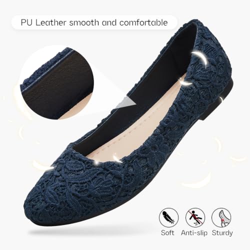 Image of Shupua Womens Flats Lace Ballet Flats Dressy Slip On Shoes for Work Wedding