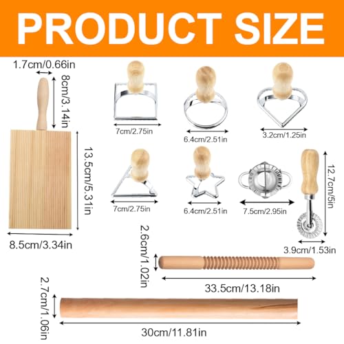Lsydgn 10 Stück Nudelherstellungs Set, Mit Ravioli-Stempel & Gnocchi-Brett | Inkl. Nudelholz, Teigschneider, Knödelmacher, Effizientes Nudelherstellungs Set Für Hausgemachte Tortellini/Spätzle