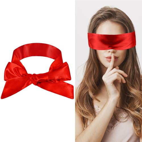 COMNICO Satin Sleep Eye Mask, 150cm/59inch Adjustable Comfortable Soft Eye Shield Cover, Night Blackout Sleep Cooling Blindfold for Adult Travel Nap Meditation (Red)