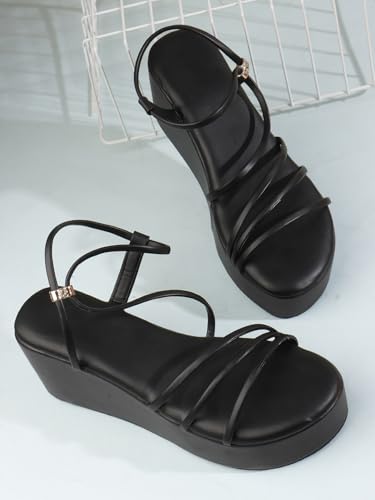Image of TRYME Women Multi Strap Comfort Open Toe Stylish Daily Wear Wedge Heel Sandals