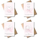 WBdesignz 4er-Set Babykarten Mädchen mit Umschlägen - süße rosa Schwangerschaftskarten & Geburtskarten mit Illustrationen - ideal für Geburt, Erster Geburtstag, Eltern & Schwangerschaft (DIN A6)