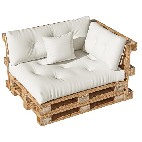 LELEFIDO Coussin Palette 4 Pièces – Assise 120×80, Dossier 120×40, Coussin d’Angle 60×40, Déco Coussin40×40 – Coussins Palette Confortables pour...