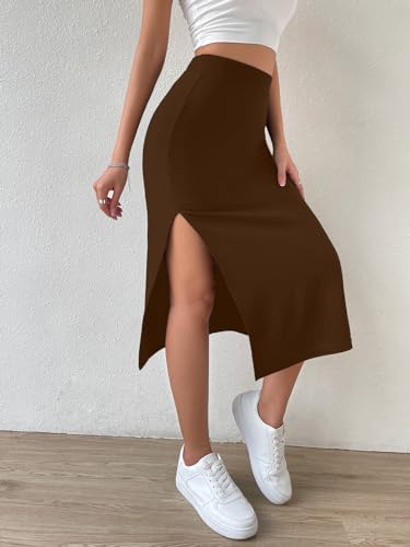 Image of Aahwan Girl's Polycotton Midi High Waist Split Thigh Skirt