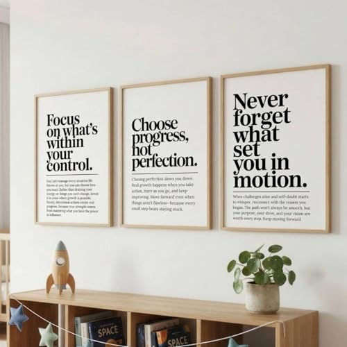 Image of Dakshestry Artworks Motivational Quote Wall Painting Set of 3 for Office & Study Room | Inspirational Typography Wall Decor Frames for Bedroom, Living Room, Workspace & Home Office | Minimalist Modern Wall Art