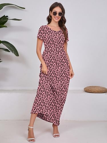 Image of DEARCASE Maxi Dress for Women Short Sleeve Casual Summer Loose Plain Comfy Long Dresses with Pockets