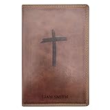 Custom Personalized Brown NKJV Kids Holy Bible | Medium Text | Engraved Name | Cross Emblem Faux Leather Cover | New King James Version with Study Features