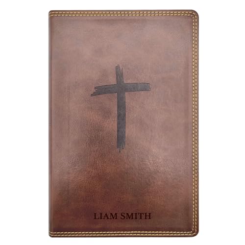 Custom Personalized Brown NKJV Kids Holy Bible | Medium Text | Engraved Name | Cross Emblem Faux Leather Cover | New King James Version with Study Features