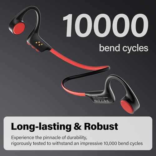 Image of Bone Conduction Headphones, Open Ear Headphones Wireless Earphones, 32GB MP3, 8 Hours Playtime, Bluetooth 5.3, IP68 Waterproof Earphones for Running and Fitness Workout - Red