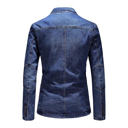 Men's 3 Buttons Denim Blazer Classic Notched Collar Jean Suit Jacket Distressed Casual Denim Jacket with Pockets3