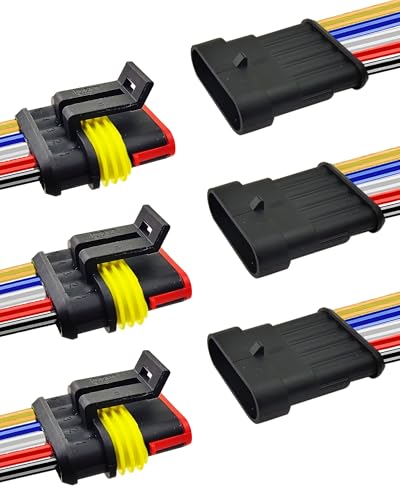 PLUXPAER 14 AWG 5 Pin Waterproof Connector, 5 Wire Automotive Waterproof Electrical Connectors, 14 Gauge Male and Female Way Connectors Harness 12V Quick Connect for Car Truck Boat Motorcycle -3 Pack