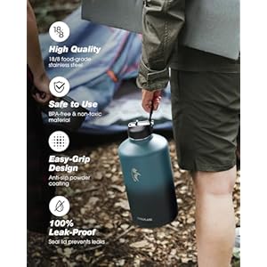   Coolflask-128-oz-Gallon-Water-Bottle-Insulated-with-Straw3-Lids-Water-Jug-Large-Stainless-Steel-Metal-Vacuum-Wide-Mouth-for-Sports-Gym-or-Office-BPA-Free-Keep-Cold-48H-Hot-24H-Samurai-Cyan