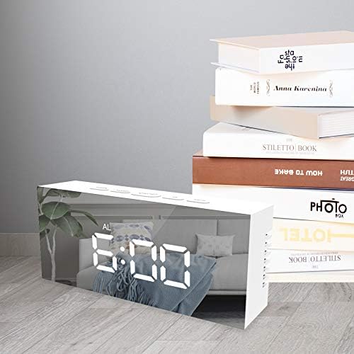 Miniatura 7 de Lancoon Reloj despertador digital, pantalla LED grande con espejo con función de repetición, brillo ajustable, adecuado para el hogar, dormitorio,