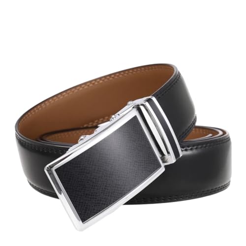 Men's Solid Color Automatic Belt, 3.5Cm Metal Buckle Work Belt, Handmade Brown Silver 105cm3