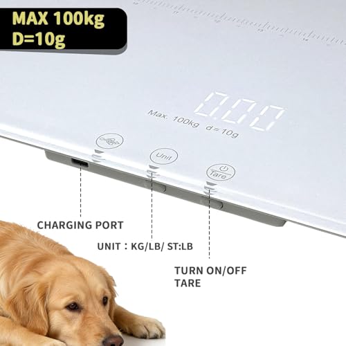 Image of Digital Pet Scale for Dogs and Cats, Large Dog Scale,Max 220lbs,Rechargeable Version, 3 Weighing Modes lbs,kg,st,Precision 10g, 27.16x12.99 Inches