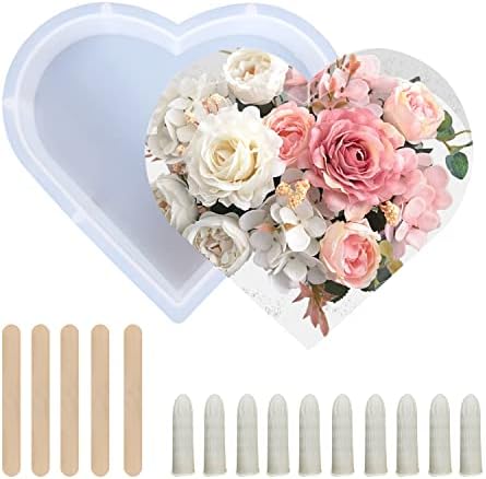 GZGXKJ Resin Silicone Moulds Heart Shape Large Geometry Shaped Deep Epoxy Resin Molds with Finger Cot and Stick for Flowers Preservation Desktop Decorations DIY Bookends Home Decoration