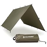 AquaQuest Defender キャンプタープ - ヘビーデューティーテントシェルターまたはレインフライ - ハイキング、ブッシュクラフト、ハンモックのための防水キャンプ必需品、4 x 3 m オリーブドラブ