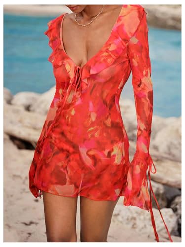 GORGLITTER Women's Tie Dye Ruffle Bikini Cover Up Open Back Beach Summer Vacation Coverups2