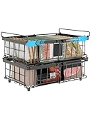 UMDONX 2er Gefriertruhe Körbe Schwarz - Griff Stapelbar GefrierköRbe für 283 bis 566L TiefküHltruhe,Gefrorene Zutaten organisieren, Ausziehbare Länge(29-45x30x15cm)