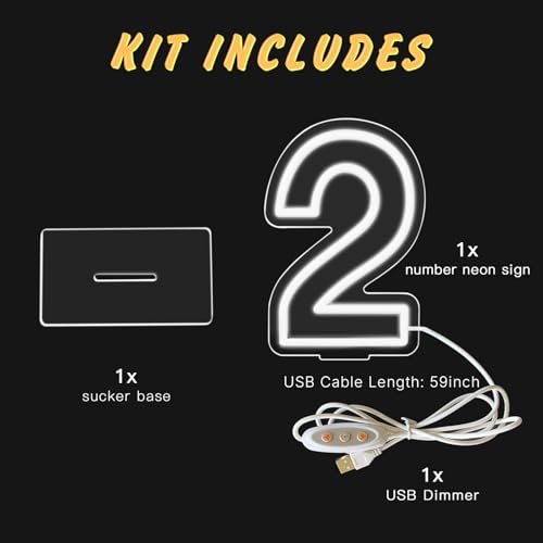 Image of YALLOVE Neon Sign Number 2, 9.8 inches Height USB Powered Night Light-up Numbers for Birthdays Decor, Party Anniversary, Cafe Bar Decor (Small)