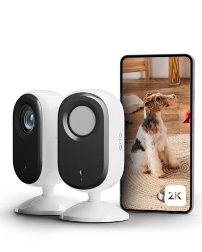 Arlo Indoor Überwachungskamera Innen, 2er Set, 2K HD Video, 2-Wege-Audio, Bewegungsmelder, Kabelgebunden, Ideal Als Babyphone, Haustierkamera, Hausüberwachung, mit Arlo Secure Plan Testzeitraum, Weiß