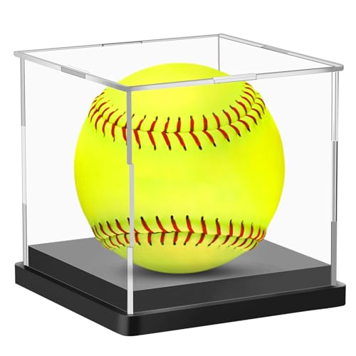 Image of Hooqict Softball Display Case Clear Acrylic Ball Holder UV Protected Softball Case Display Box Championship Square Box for Golf Tennis Game Ball Baseball