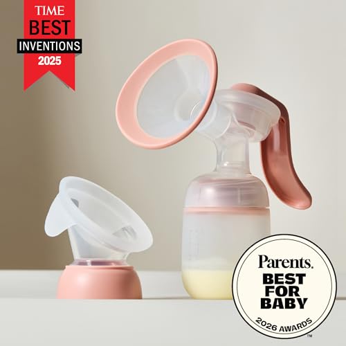 Image of Frida Mom 2-in-1 Breast Pump: Manual Hand Pump & Hands-Free Automatic Suction Cup, Dual-Mode, Wireless Milk Collector, Ergonomic Handle, SoftFeel Flange for Breastfeeding