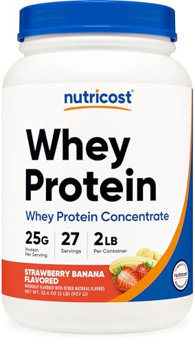 Nutricost Whey Protein Concentrate Powder (Strawberry Banana) 2LBS - 25g of Protein, GMO-Free, Gluten-Free
